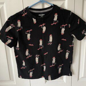 Old Navy Black Ghost Skateboard Graphic Tee Shirt Halloween Skater Kids Size 8